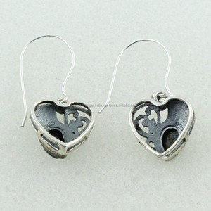 925 Sterling <b>Silver</b> <b>Earrings</b> with Lapis Lazuli Gemstone Vintage <b>Drop</b> Style for Weddings & Parties Heart Design Indian Wholesaler - Product Image 4