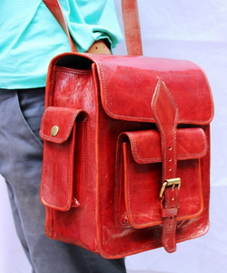 Bolsa exclusiva de cuero genuino Borgoña College Ruck Saco Bolsas Correa desmontable Unisex Vintage Laptop Mochila con hebilla frontal - Product Image 1