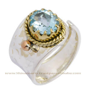 แหวนพลอยสองสีสำหรับผู้หญิง925สเตอร์ลิงสีฟ้าบุษราคัมปรับได้2025ดีไซน์ล่าสุด - Product Image 4