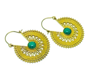 Boucles d'oreilles en laiton indien pour femmes, rondes, turquoises, légères, bijoux - Product Image 2