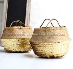 Vietnam Seagrass Belly Basket Manijas de doble nivel Cocina Baño Mercado europeo Ahorro de espacio sostenible al por mayor - Product Image 2
