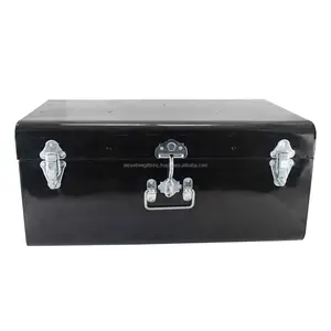 Metal Sheet Home Storage Trunk With Black Powder Coating Finishing Rectangular Shape With Silver Lock & Buckle For Organization