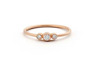 Three Stone Round Brilliant Cut <b>CZ</b> Diamond Dainty Three Stone Bezel Set Silver <b>Rings</b> - Product Image 2