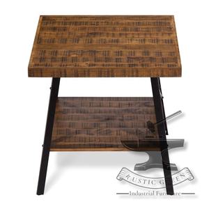 Mesa auxiliar portátil industrial de madera y metal - Product Image 4