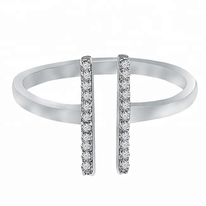 Anillo liso de Plata de Ley 925 de la mejor calidad, juego de pavé de barra doble, piedra CZ, joyería de aniversario de fiesta de boda a la moda - Product Image 2