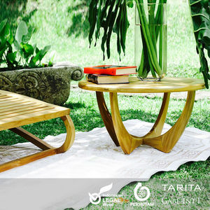 Table basse ronde vintage en bois de teck massif, livraison gratuite, table latérale avec plateau sloncé, pour l'extérieur et le patio, style - Product Image 1