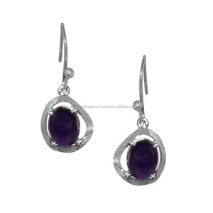 Haute qualité femmes à la mode Texture 925 en argent Sterling améthyste pierres précieuses goutte boucle d'oreille mignon fête de mariage cadeau Style religieux - Product Image 2