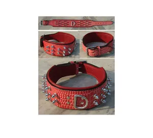 Collar para perro con pinchos en tambor de alta calidad, cuero indio teñido con hebillas de latón, Clips y patrón de banda de nailon