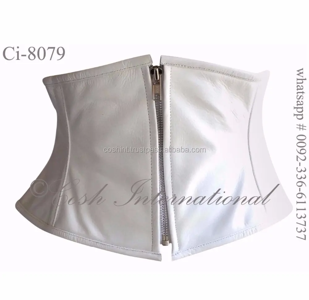 COSH CORSET Underbust Steelboned Original Cintura Treinamento Espartilho De Couro Branco, Couro Waspie Espartilho Cinto Com Zíper Fornecedores