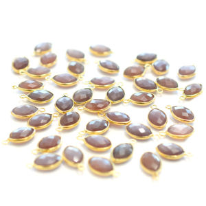 Colgante de Plata de Ley 925 con Baño de Oro y Piedra Lunar Marrón en Forma de Marquesa, Joyería Hecha a Mano - Product Image 1