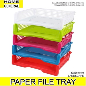 STATION GENERAL STACKABLE DESIGN PLASTIC A4 PAPER TRAY BLACK/WHITE FRONT LOAD FILE ORGANIZER
