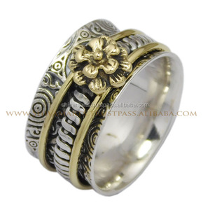 Bague d'éternité vermeil en laiton massif 925 en argent sterling marteau belle bijoux de méditation à la mode pour mariage - Product Image 4