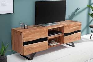 Mueble de TV de madera maciza con pata de Metal, diseño Industrial - Product Image 5