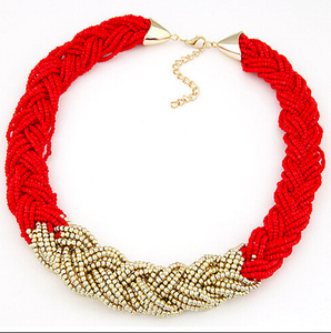 Collar de cuentas de semillas rojas y blancas, Collar de babero - Product Image 1