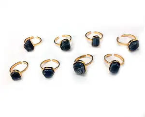 Newest collection genuine raw blue sapphire gemstone ring 24k gold plated ring september birthstone adjustable ring