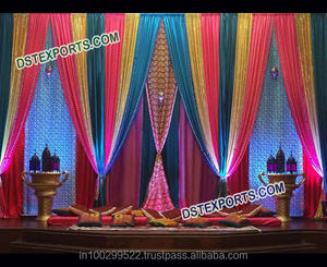ฉากตกแต่งเวทีสวยงามสำหรับงานแต่งงาน,ม่านฉากหลังแบบจับจีบสีสันสดใสมีสไตล์สำหรับฉากหลังของเวทีMehndi - Product Image 1