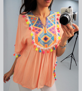 Robe de créateur brodée avec pompon en dentelle pour femmes, décontractée pour l'été - Product Image 1