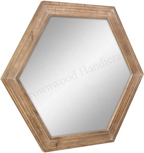 Cadre de miroir en bois hexagonal fait à la main, style vintage, décoration murale, miroir élégant pour la maison, le bureau et le salon - Product Image 2