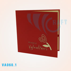 Tarjeta de felicitación de papel hecha a mano emergente 3D de flor roja, diseño personalizado, corte láser, origen de Vietnam, cumpleaños, boda, Viet-craft - Product Image 4