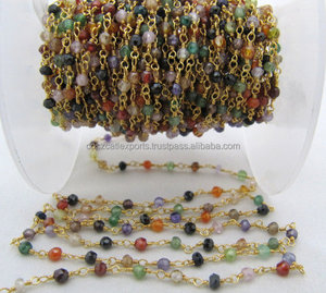 Cuentas De Rosario de circón facetadas multicolor de 3-4mm, cadena de cuentas CZ con accesorios de joyería de alambre, modelo indio YH0102SE - Product Image 1