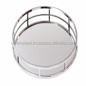 Top Vente Plateau de Bar Rond en Acier Inoxydable Plateau de Service en Métal de Grande Taille Prix de Gros Accessoires de Bar - Product Image 1