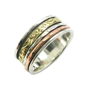 Anillo giratorio de tres tonos de Plata de Ley 925 de la mejor calidad, anillos Vermeil de eternidad, joyería de última moda para boda - Product Image 1