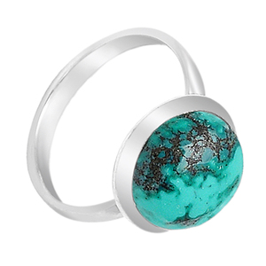 Anillo de piedras preciosas turquesa de cabina redonda Plata de Ley 925 con ajuste de bisel plateado Anillo de moda para fiesta de regalo de boda. - Product Image 3