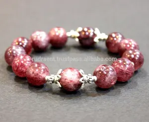 Bracelet en Quartz de fraise naturel, 12mm, perles extensibles, cristal de guérison fait à la main, fabriqué en inde, offre spéciale