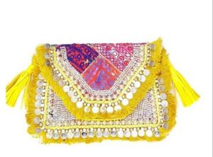 Vintage Boho Envelop Clutch bordado a mano Banjara tela lienzo Material - Product Image 2
