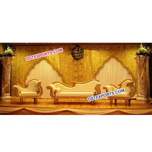 亚洲婚礼时尚黄金家具现代婚礼黄金家具印度婚礼沙发套装黄金抛光剂