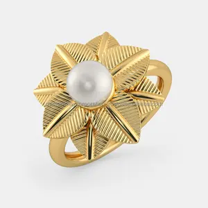 Designer vergoldeter Blattform-Ring zu verkaufen Designer-Ring mit Perle 925er Sterlingsilber vergoldeter Ring für sie