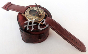 Beautiful Handmade <b>Watch</b> Solid Brass Vintage Nautical Sundial <b>Compass</b> Solid Brass Wrist <b>Watch</b> with Leather case Gift - Product Image 3