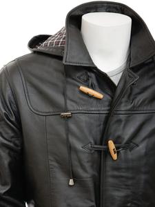 Trench-coat à capuche de haute qualité pour homme avec bouton de décoration en cuir - Product Image 4