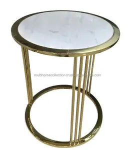 Mesa de alta demanda, muebles modernos para sala de estar, mesita de noche, mesa de centro redonda de Metal con tapa de mármol