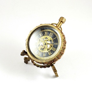 Reloj de bolsillo clásico de latón antiguo de una pieza de recuerdo regalos de escritorio promoción promocional cadena de metal - Product Image 2