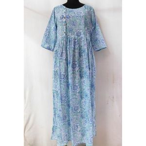 Túnica de algodón estilo indio para mujer, vestido de verano con estampado floral, ropa de fiesta de noche - Product Image 1