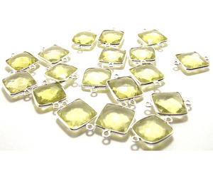 Pierres précieuses de Quartz citron | 925 argent Sterling, bijoux en plaqué or, pour la fabrication de bijoux, en forme de coussin, Double voile, connecteur de lunette à facettes - Product Image 4