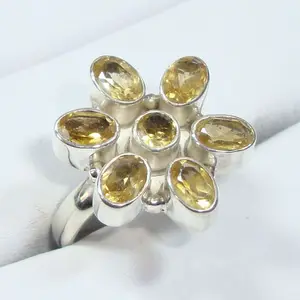 Silver Flower Ring Gemstone Women Jewelry