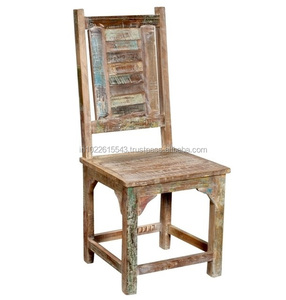 Reclaimed Old Wood <b>High</b> Back Dining <b>Chair</b>, Industrial Distressed Wood <b>High</b> Backrest Dining <b>Chair</b> - Product Image 1