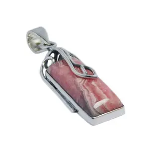 Pendentif en argent sterling 925 de Rhodochrosite rose naturelle de qualité incroyable Pendentifs en argent pierre rose