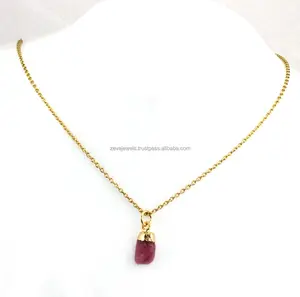 สร้อยคอแฟชั่นพร้อมจี้ทับทิมธรรมชาติเคลือบทองสร้อยคอทำมือแบบเรียบคลาสสิค - Product Image 1