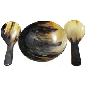 Cuenco de cuerno de Búfalo con cuchara artesanía redonda en forma de cuerno natural color tamaño personalizado producto más vendido - Product Image 5