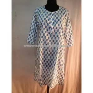 As mulheres usam kurtis jaipuri mão bloco impresso designer de vestido longo meninas túnica top blusa