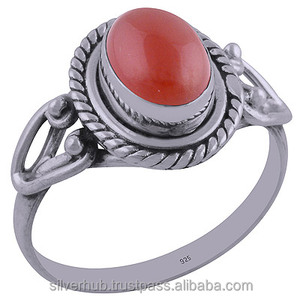 แหวนพลอยปะการังแดงทำด้วยมือเครื่องประดับเงินสเตอร์ลิง925ใหม่มีสไตล์ - Product Image 1