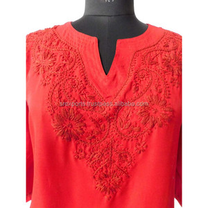 Red Chicken Kurti เสื้อเบลาส์แฟชั่นสำหรับผู้หญิง,เสื้อคลุมตัวสั้นปักลายสำหรับเด็กผู้หญิง - Product Image 4