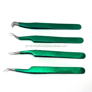 Pince à épiler en acier inoxydable de marque privée ensemble Logo personnalisé pince à épiler d'extension de cils de couleur verte scintillante - Product Image 2