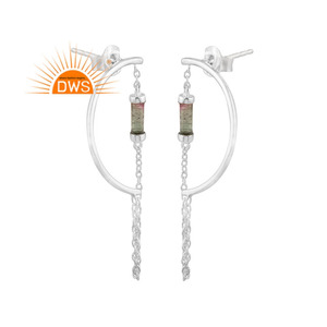 Bio Tourmaline Gemstone Girls Cuff Earrings 925 Sterling Silver Designer Wholesale Ear Cuff Earring Jewelry - Product Image 2