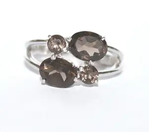 925 Sterling Silver Prong Set Natural Smoky Quartz Oval Shaped Faceted Gemstone Ring Jewelry