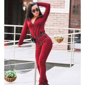 Combinaison de Jogging à manches longues, vêtement féminin, haut à capuche et fermeture éclair, en coton, Sexy, tenue moulante, Bandage, collection d'automne - Product Image 2