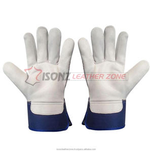 Guantes de Trabajo de Cuero Vacuno Azul ISONZ, Estilo Canadiense, Uso Industrial, Forro de Goma en el Puño, 1.2 mm de Grosor, 10 Pulgadas de Largo, Resistentes al Fuego - Product Image 3